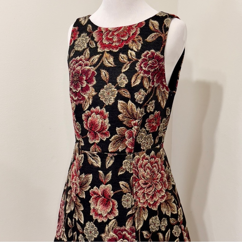 Alice + Olivia - Black Floral Metallic Tapestry A-Line Dress Sz 6